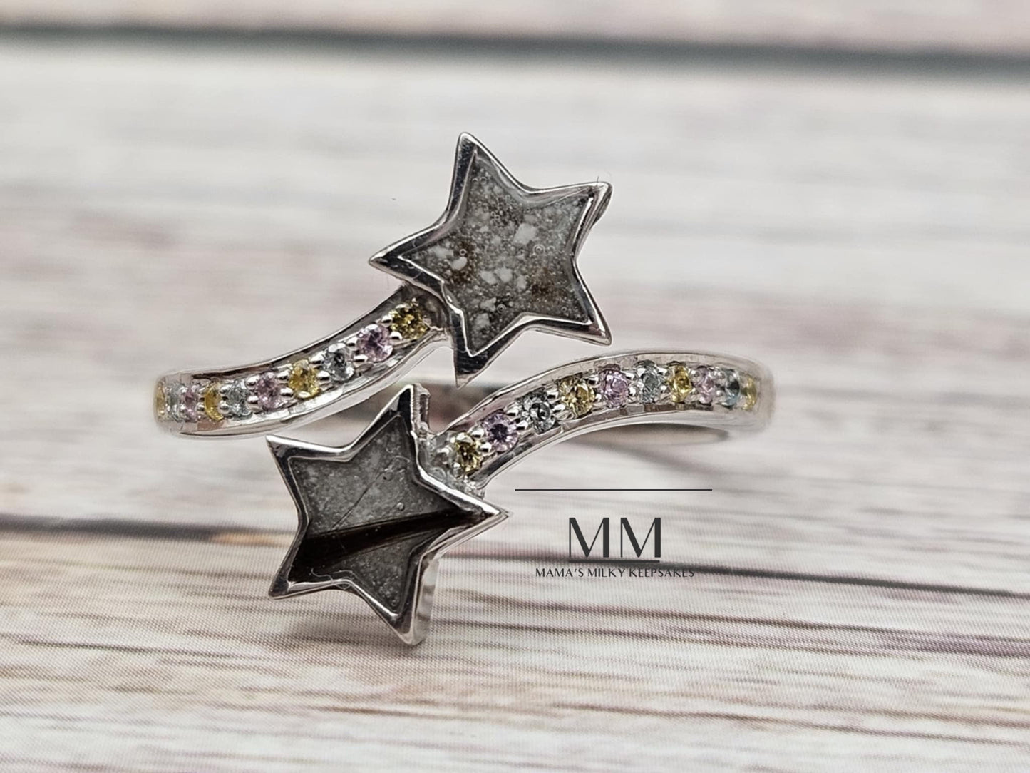breastmilk and cremation jewelry, breastmilk ring, star ring, Cremation star Ring, sterling silver star ring, inclusion star ring, milk star ring, keepsake star ring,