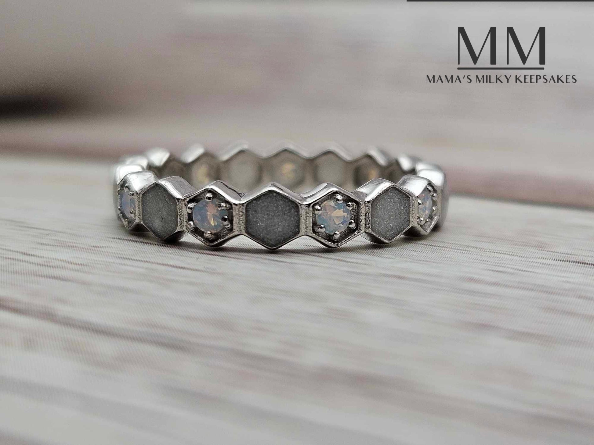 Breastmilk Hexagon Ring Cremation Hexagon Ring Keepsake Heart Hexagon Ring Sterling Silver Hexagon Ring, Hair Heart Hexagon Ring, Ash Heart Hexagon Ring, Umbilical Cord Heart Hexagon Ring, BreastmilkJewelry Hexagon Ring