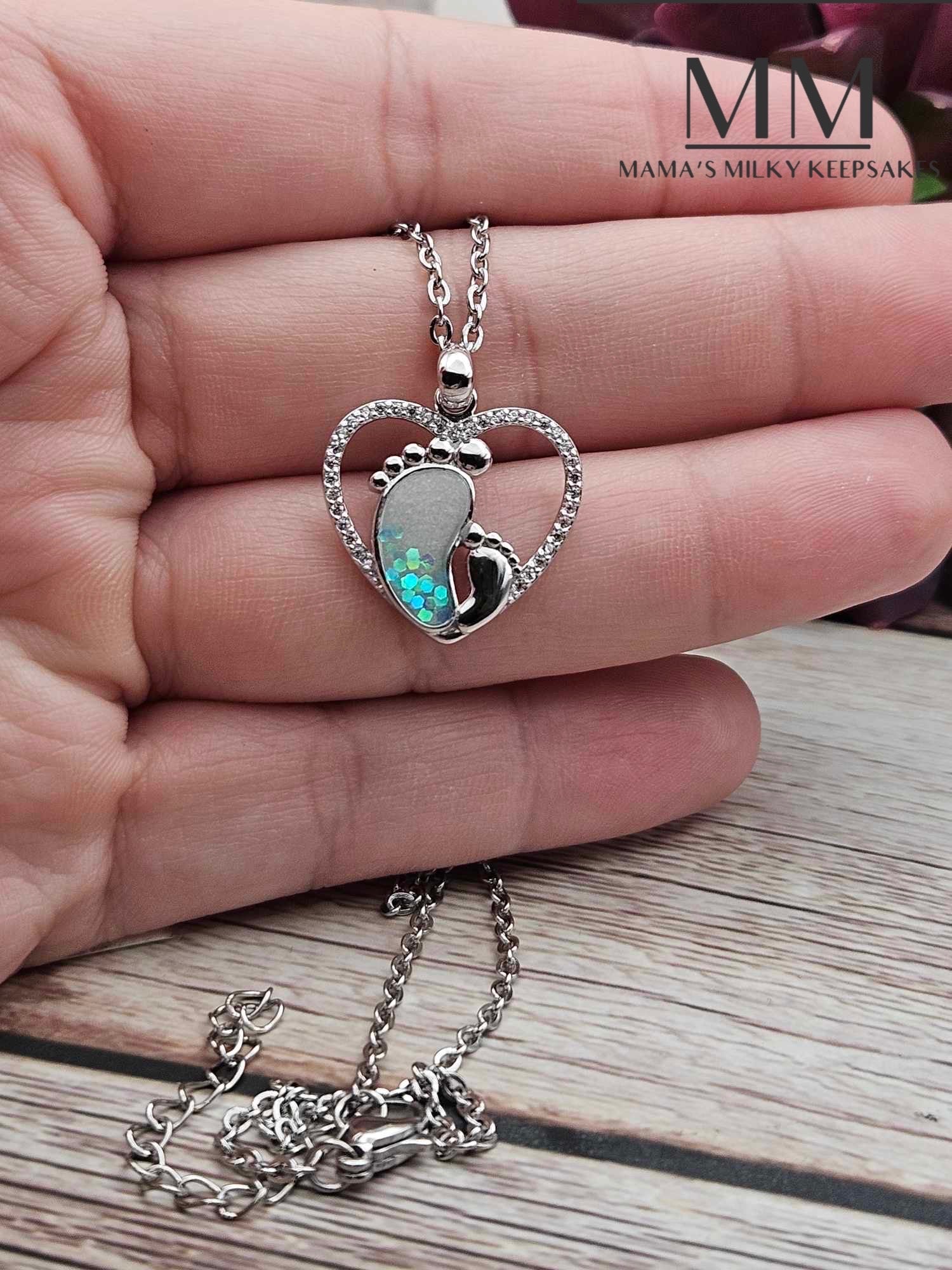 Breastmilk footprint necklace, Cremation footprint necklkace, Keepsake footprint necklace, Sterling Silver footprint necklace, Hair footprint necklace, Ash footprint necklace, Umbilical Cord footprint Necklace, BreastmilkJewelry footprint necklace