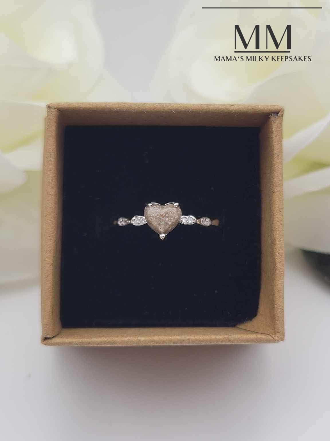 Breastmilk Heart Ring Cremation Heart Ring, Keepsake Heart Ring, Sterling Silver Heart Ring, Hair Heart Ring, Ash Heart Ring, Umbilical Cord Heart Ring, BreastmilkJewelry Heart Ring