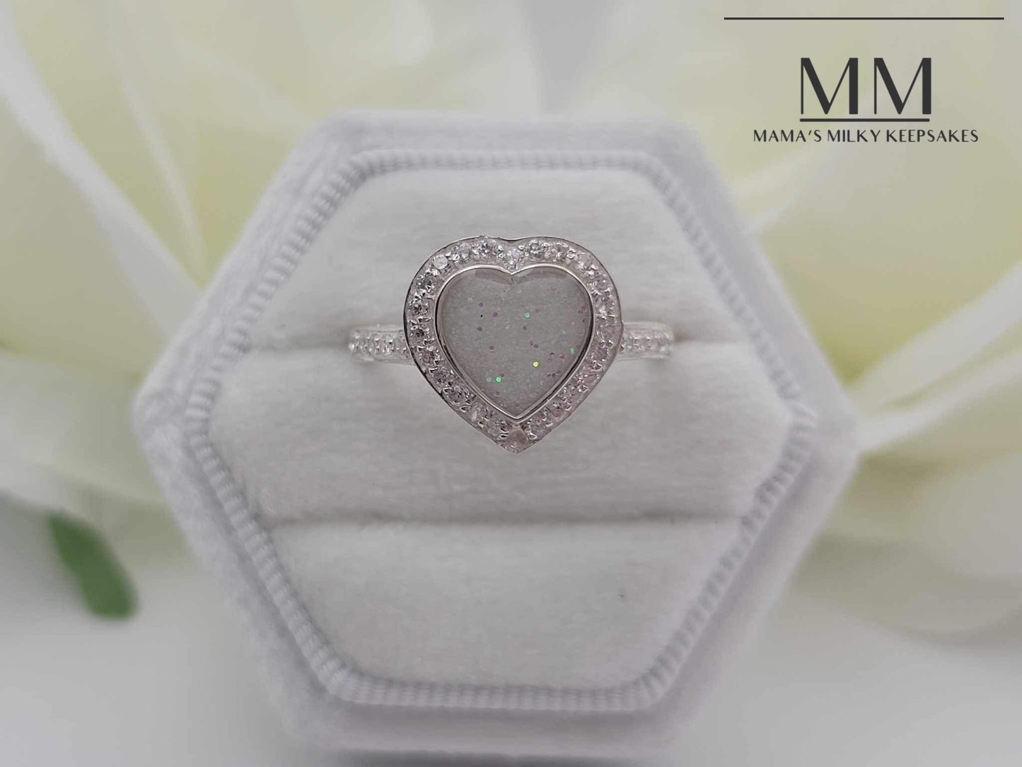 Breastmilk Heart Ring, Cremation Heart Ring, Keepsake Heart Ring, Sterling Silver Heart Ring, Hair Heart Ring, Ash Heart Ring, Umbilical Cord Heart Ring, BreastmilkJewelry Heart Ring