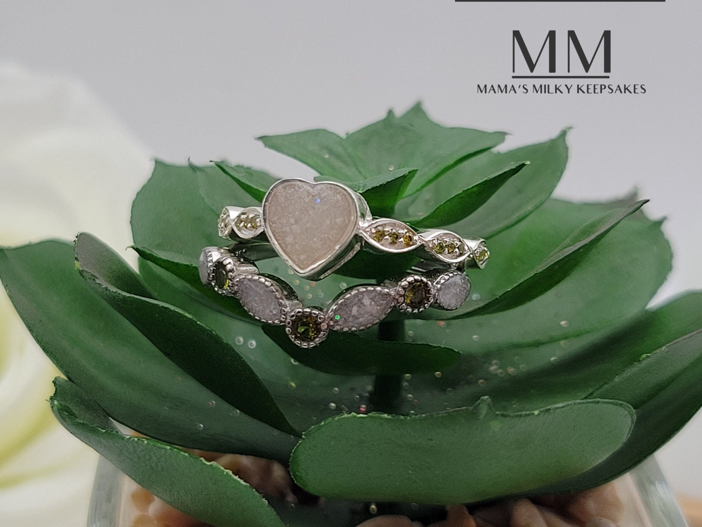 Breastmilk Heart Ring Set, Cremation Heart Ring Set, Keepsake Heart Ring Set, Sterling Silver Heart Ring Set, Hair Heart Ring Set, Ash Heart Ring Set, Umbilical Cord Heart Ring Set, BreastmilkJewelry Heart Ring Set