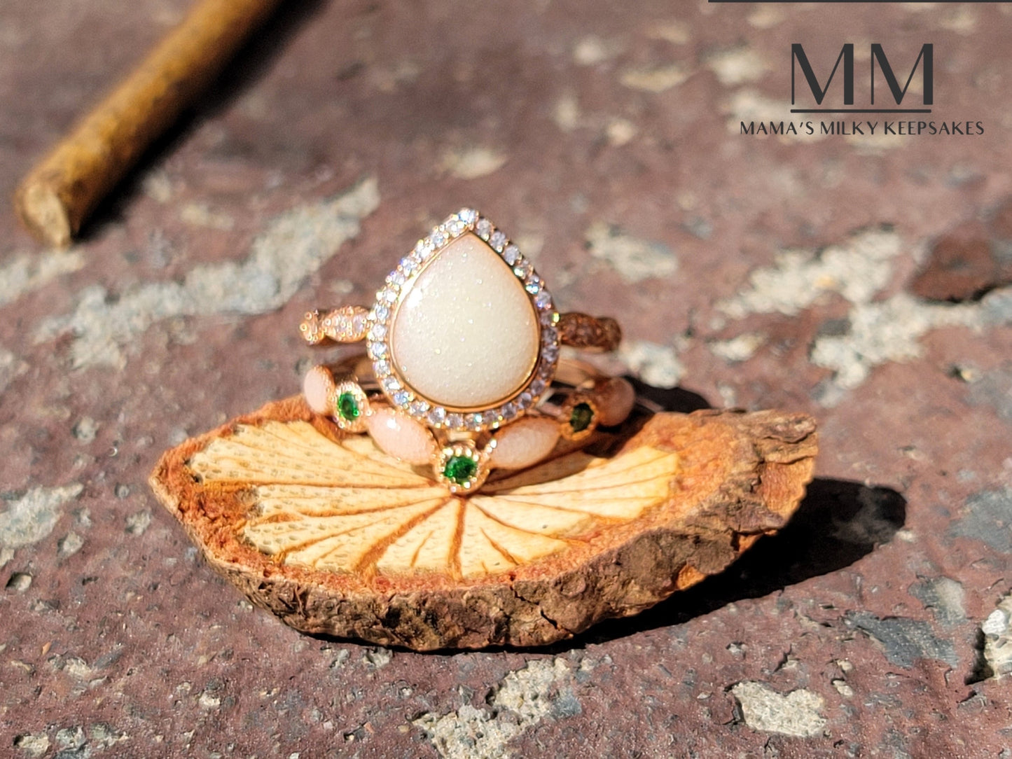 Breastmilk Pear Ring Set Cremation Pear Ring Set Sterling Silver Pear Ring Set, Hair Pear Ring Set , Ash Pear Ring Set, Umbilical Cord Pear Ring Set, BreastmilkJewelry Pear Ring Set