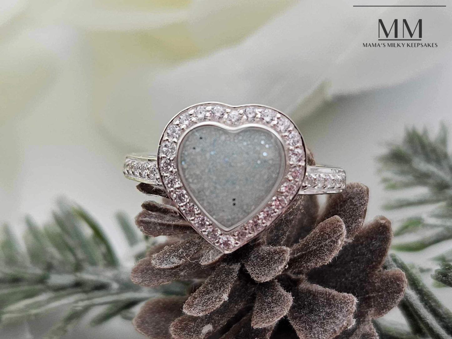 Breastmilk Heart Ring, Cremation Heart Ring, Keepsake Heart Ring, Sterling Silver Heart Ring, Hair Heart Ring, Ash Heart Ring, Umbilical Cord Heart Ring, BreastmilkJewelry Heart Ring