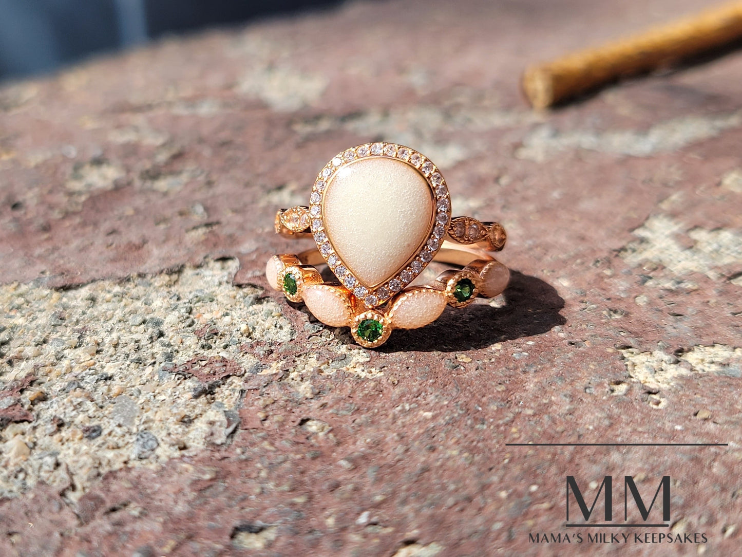 Breastmilk Pear Ring Set Cremation Pear Ring Set Sterling Silver Pear Ring Set, Hair Pear Ring Set , Ash Pear Ring Set, Umbilical Cord Pear Ring Set, BreastmilkJewelry Pear Ring Set
