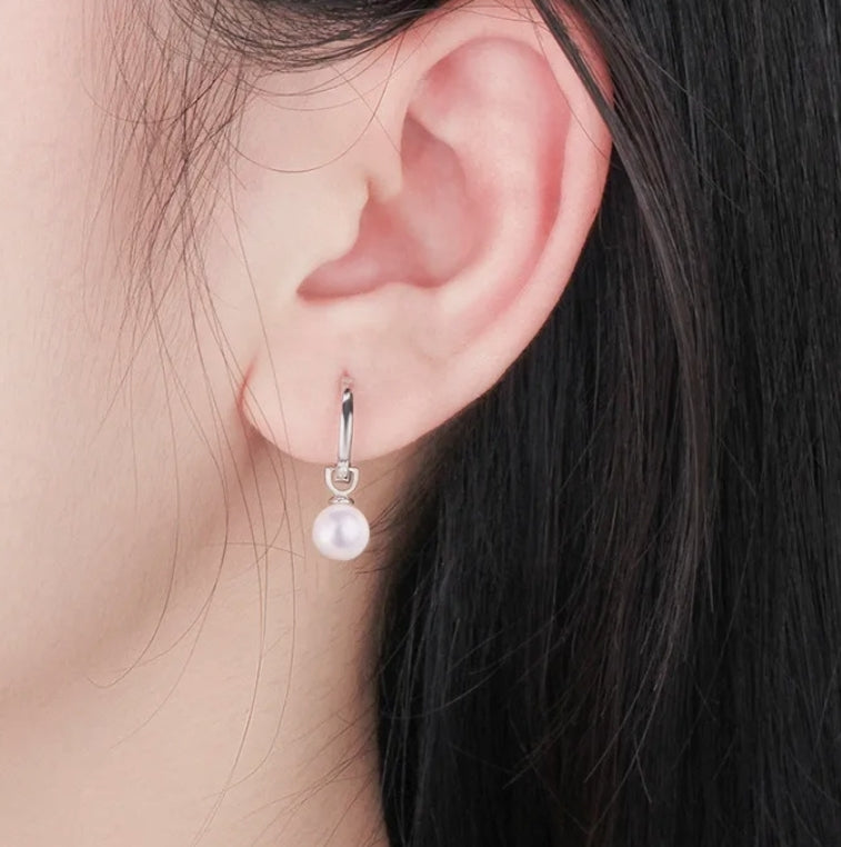 Hanging Pearl Endless Hoop Earrings
