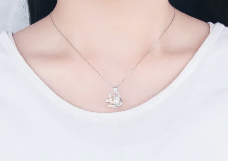 Rose and Heart Caged Pearl Necklace
