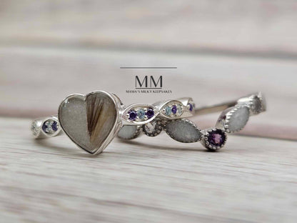 Breastmilk Heart Ring Set, Cremation Heart Ring Set, Keepsake Heart Ring Set, Sterling Silver Heart Ring Set, Hair Heart Ring Set, Ash Heart Ring Set, Umbilical Cord Heart Ring Set, BreastmilkJewelry Heart Ring Set