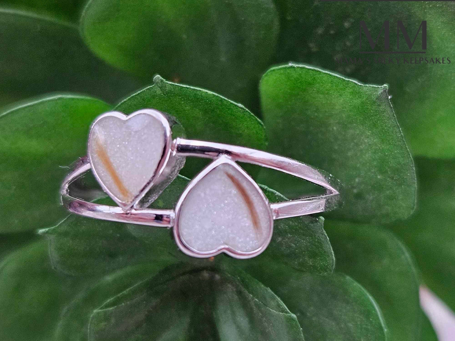 Breastmilk double heart ring, Cremation double heart ring, Keepsake double heart ring, Sterling Silver double heart ring, Hair double heart ring, Ash double heart ring, Umbilical Cord double heart ring, BreastmilkJewelry double heart ring