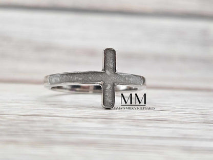 Breastmilk Cross Ring, Cremation Cross Ring, Keepsake Cross Ring, Sterling Silver Cross Ring, Hair Cross Ring, Ash Cross Ring, Umbilical Cord Cross Ring, BreastmilkJewelry Cross Ring