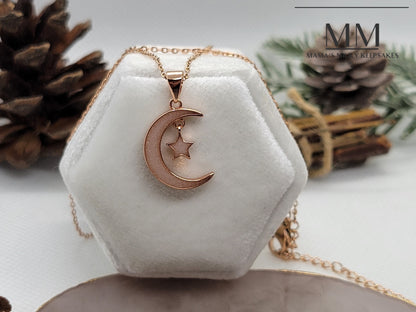 Moon and Star Pendant 14k